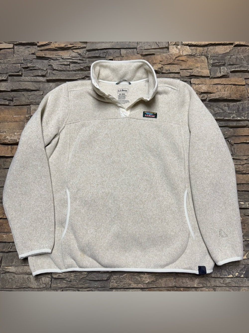 LL Bean Snap Fleece Pullover Jacket Women 1X XL Cream Sweater Pockets ID 292726
